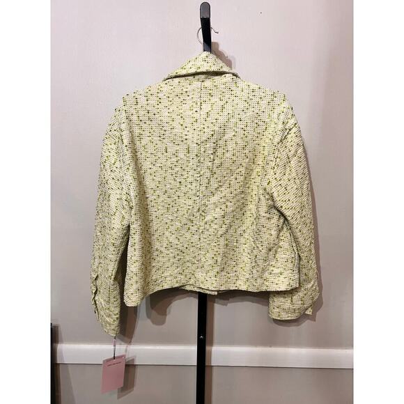 Avec Les Filles Green Cropped Tweed Button Front Shacket Jacket Size Medium NWT - Picture 4 of 7